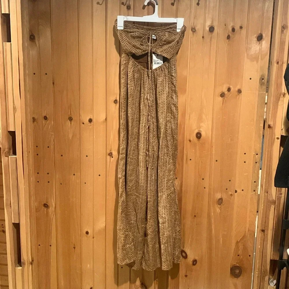 New NWT FAITHFUL THE BRAND Malaika linen strapless romper vadella cocoa print